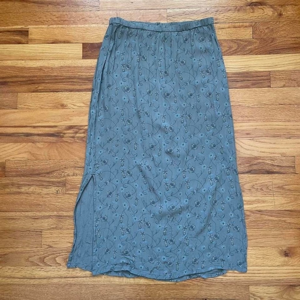 Vintage Green Embroidered Print Midi Skirt Size S Fairycore Spring 90s Y2K